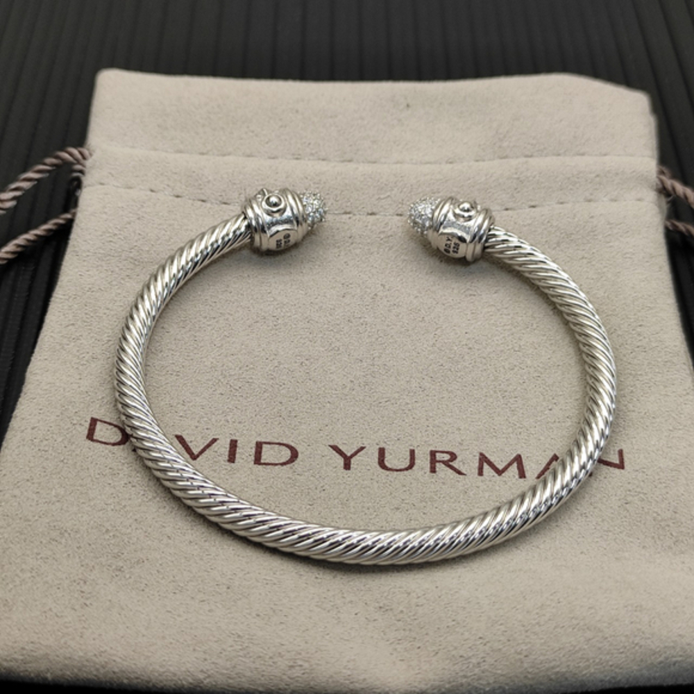 David Yurman Silver 4mm Diamond-set Diamond bracelet - Picture 2 of 6